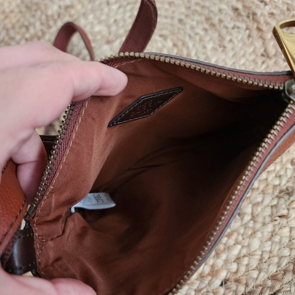 Fossil Voyager Pebble Cow Hide Leather Small Square Crossbody Brown - Picture 7 of 13